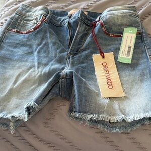 Driftwood Blue Denim Shorts with Red Trim